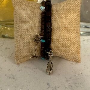 Brown Beaded Bracelet with Silver Charms